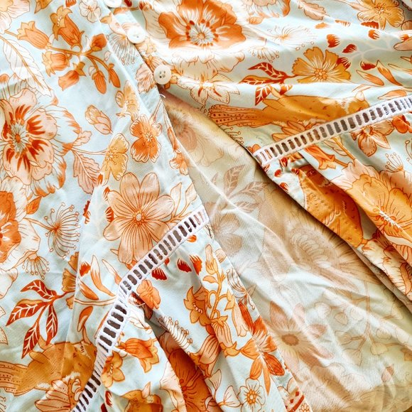 Honey Bunch blue orange + tan floral print high-low boho maxi dress fits AU 8-14 - Picture 14 of 15